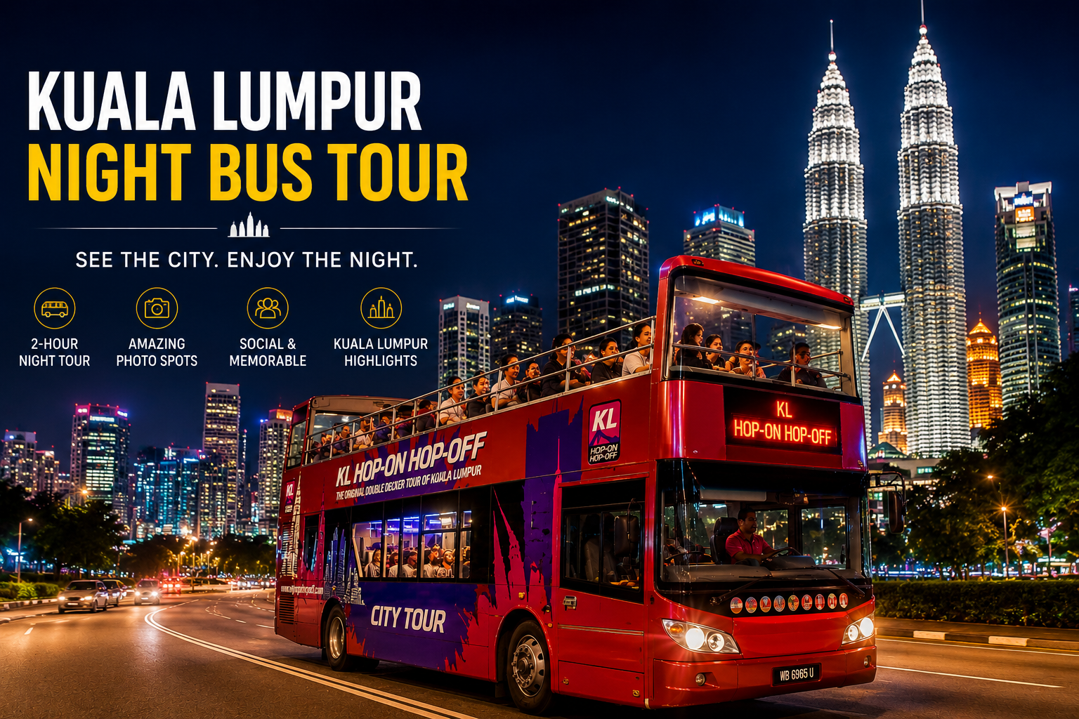 Recorrido nocturno por Kuala Lumpur en autob&uacute;s de dos pisos