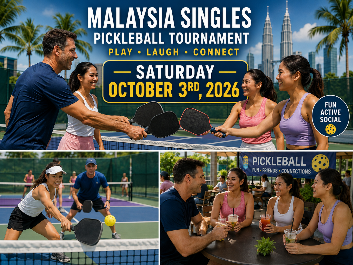 Evento social de pickleball para solteros durante el viaje para solteros a Malasia