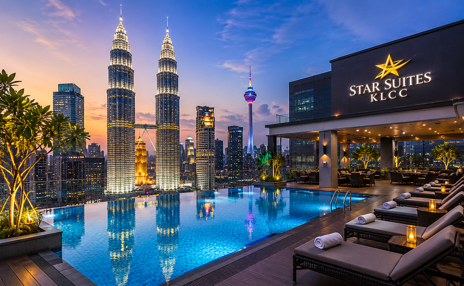 Ambiente de la piscina en la azotea de Star Suites KLCC Kuala Lumpur